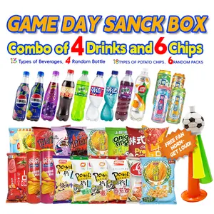 Asian Snack Combo Box Game Day Big Snack Pack | 4 Drinks & 6 Chips Variety Pack | Crunchy Snacks + Drinks Bundle USA Shipping
