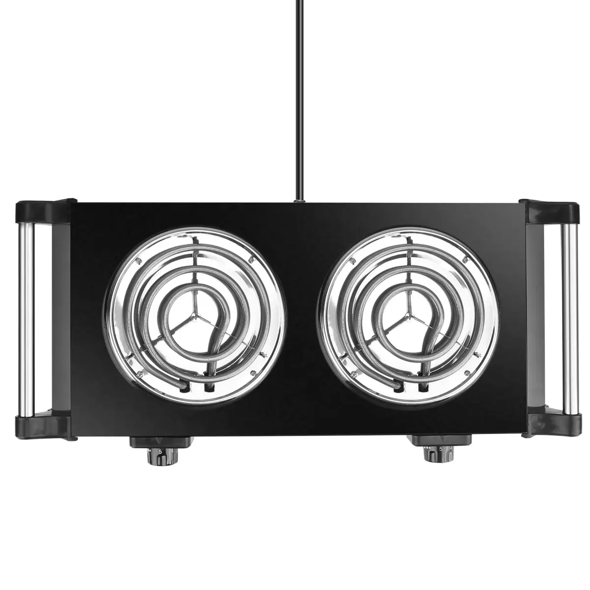 Fresh Fab Finds FFF-Black-Double-GPCT4271 2000W Electric Dual Portable Coil Heating Hot Plate Stove Countertop RV Burner with 5 Temperature Adjustments Handles - Black - Double