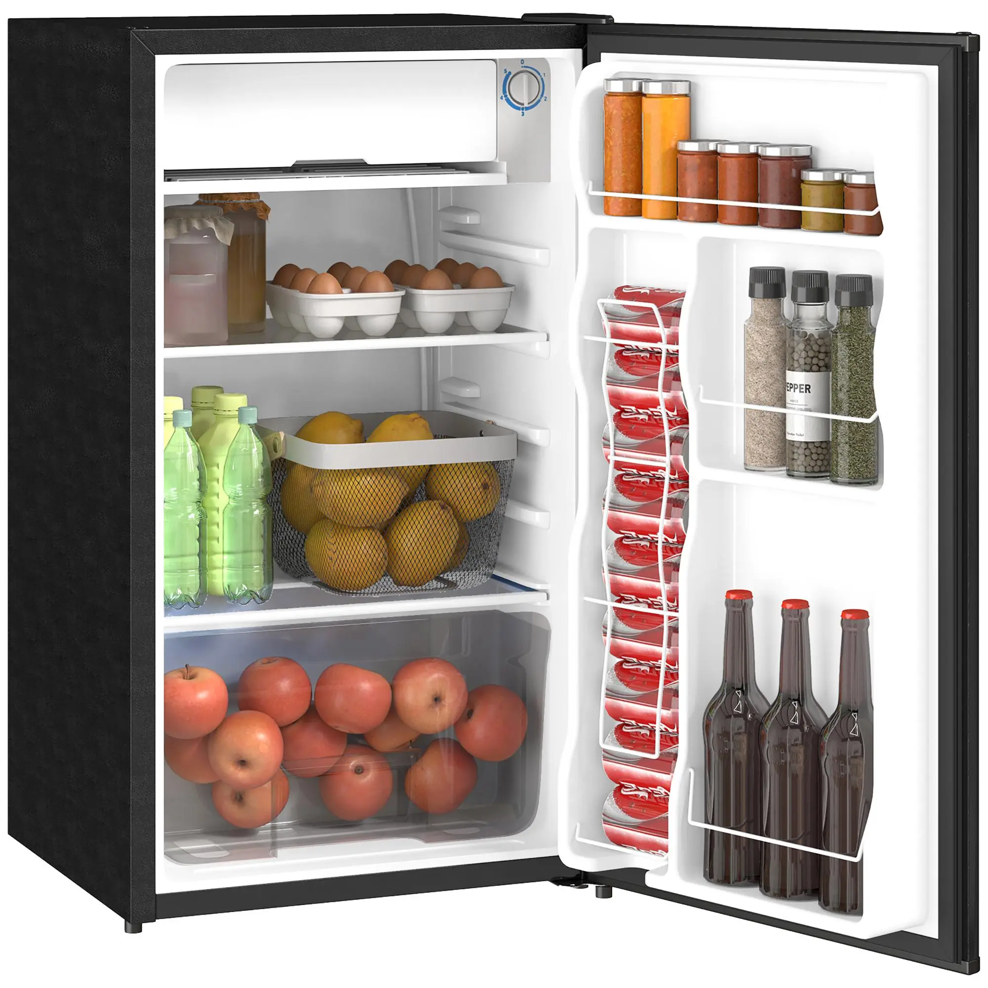 HOMCOM 3.2 Cu.Ft Mini Fridge with Freezer, Single Door Compact Refrigerator with Adjustable Thermostat, Shelf and Reversible Door for Bedroom, Dorm, Home Office, Energy Efficient, Black