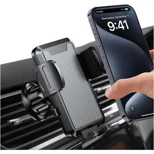 Phone Holder Mount, 360? Rotation Adjustable  Phone Stand with Metal Hook Clip, Auto Cellphone Holder Mount for Air Dashboard Windshield Vent, Universal Fit (Carbon Fiber Black)