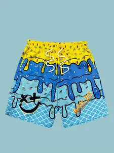 Men's Casual Beach Shorts, Swimwear Shorts, Swim Trunks with Vibrant Geometric Print, Adjustable Drawstring Waist, Lightweight Summer Poolside & Outdoor Activities