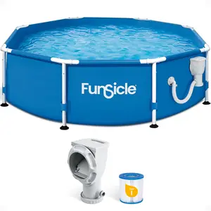 Funsicle Activity Round Above Ground Swimming Pool Set with SkimmerPlus 2-in-1 Filter Pump, (8 ft | 12 ft| Size & color options)