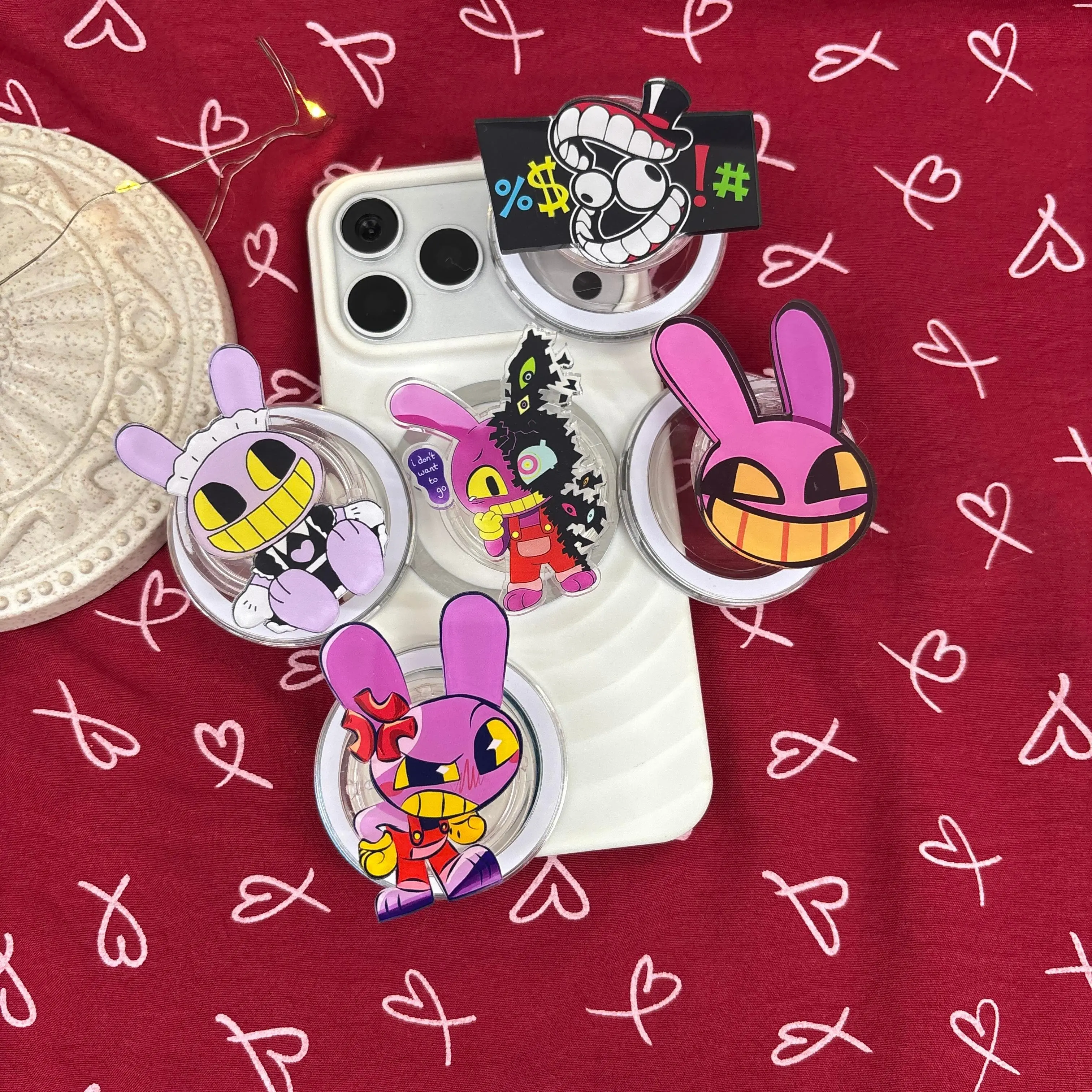 Digital Circus Inspired Bunny Phone Grip Set – 5PCS Acrylic MagSafe Phone Holder & Kickstand for Cartoon Fans