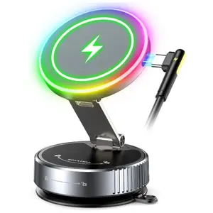 Car Magnetic Phone Holder, 15w Wireless Charging, Magsafe Car Charger, Nano Gel Suction Cup, 360° Rotation, Foldable Design, Single Hand Operation, Essential for Driving