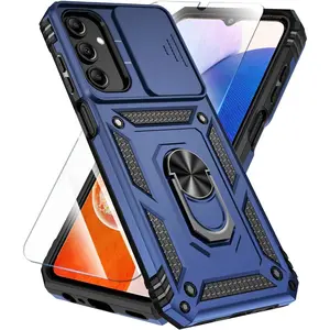 SunStory Phone Case Compatible with Samsung Galaxy A16 5G Case with HD Screen Protector & Slide Camera Cover & Rotated Ring Kickstand[Shockproof] Dual Layers Phone Case for Samsung A16 (New Blue)