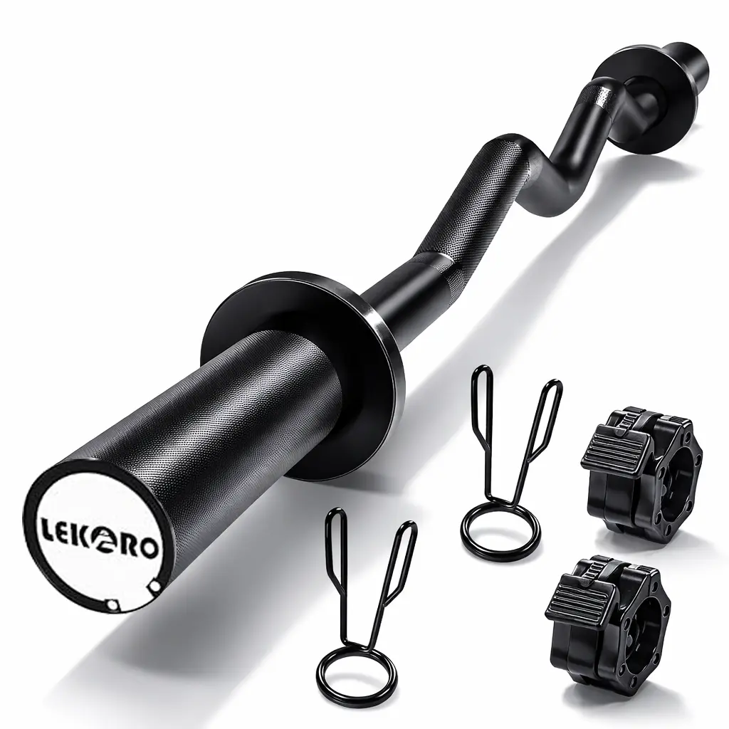 LEKARO 4FT EZ Curl Barbell, Heavy-Duty Steel Olympic Bar with 350LB Capacity and Smooth Sleeves for Curls & Extensions, Helps Train Arms Without Wrist Pain, Resistance Training, Arm Exercises, Tricep Extensions