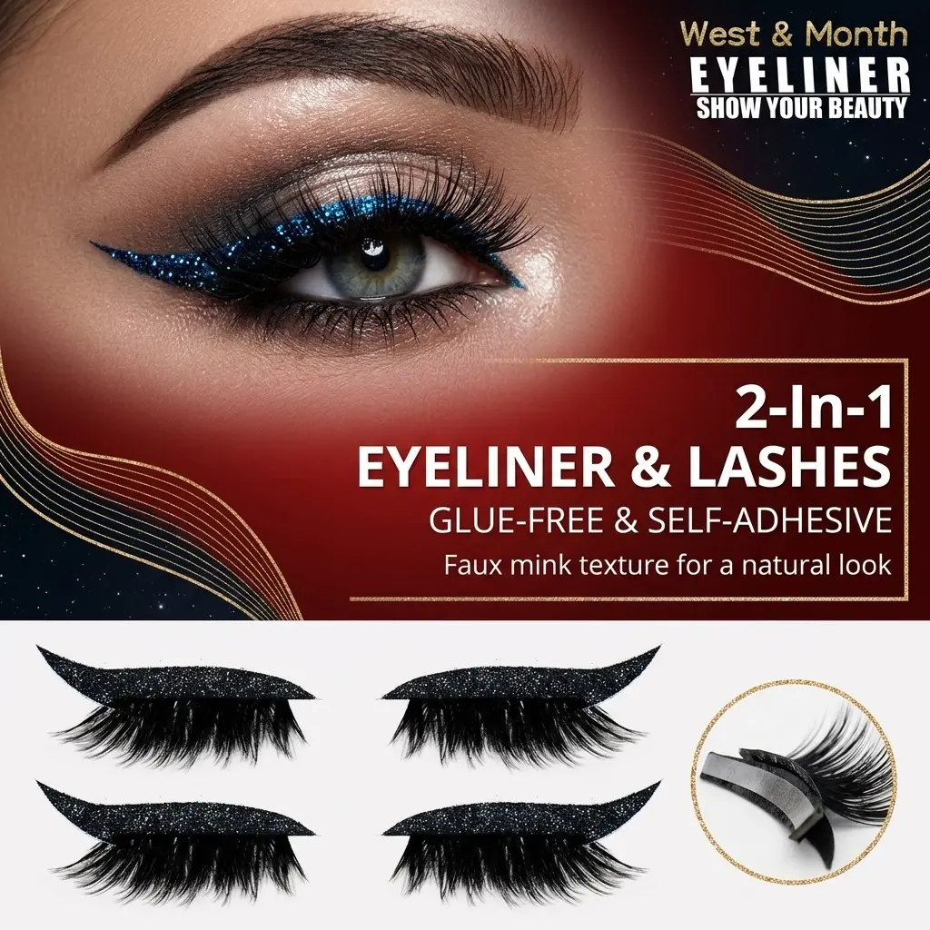 Set of 4 pairs of European and American false eyelashes with eyeliner stickers, self-adhesive gel strips, curlable
