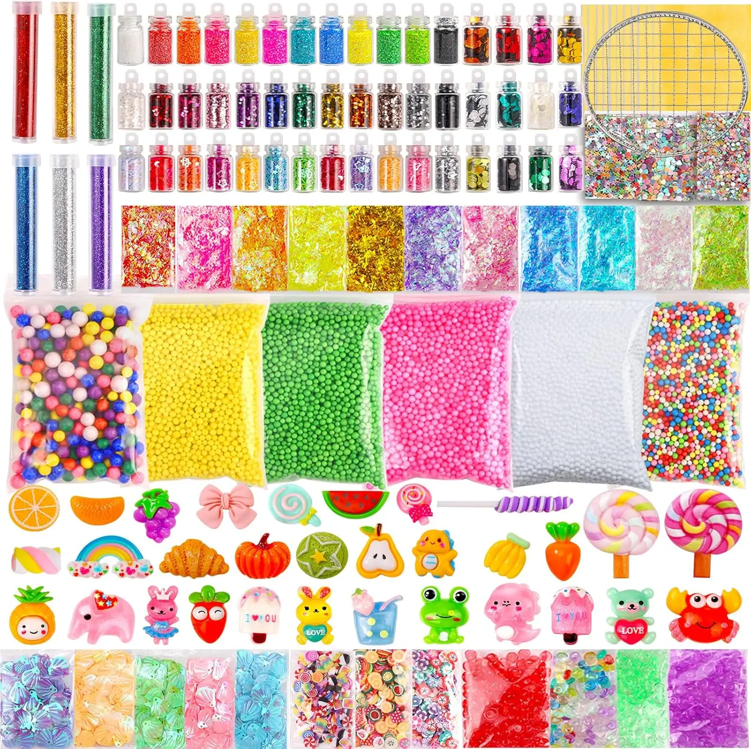 Slime Making Kit Supplies, 163 Pack Slime Mix Ins Accessories Slime Add Ins Foam Glitter Slimes Charm Bulk Fishbowl Beads Containers for Slimes Making Coloring and Party Decorations