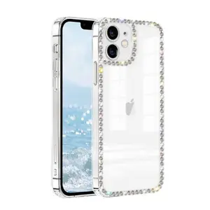 Rhinestone Bow Decor Phone Case Compatible For iPhone 11 – Clear Glitter Sparkle Soft Silicone Bumper Cover, Cute Luxury Girly Bling Case for Women & Girls