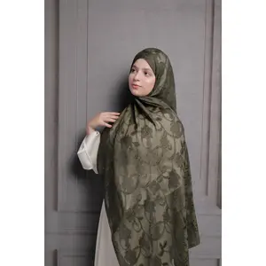 Bridal Jacquard Hijab - Olive Green