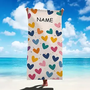 Personalized Custom Name Beach Towel  QuickDry Super Absorbent Microfiber with Vibrant Multicolor Heart Pattern Large Rectangular Towel for Pool Beach Sports  Ideal Gift for Family & Friends Personalized Beach Towel Poolside Accessory Modern Towel Design