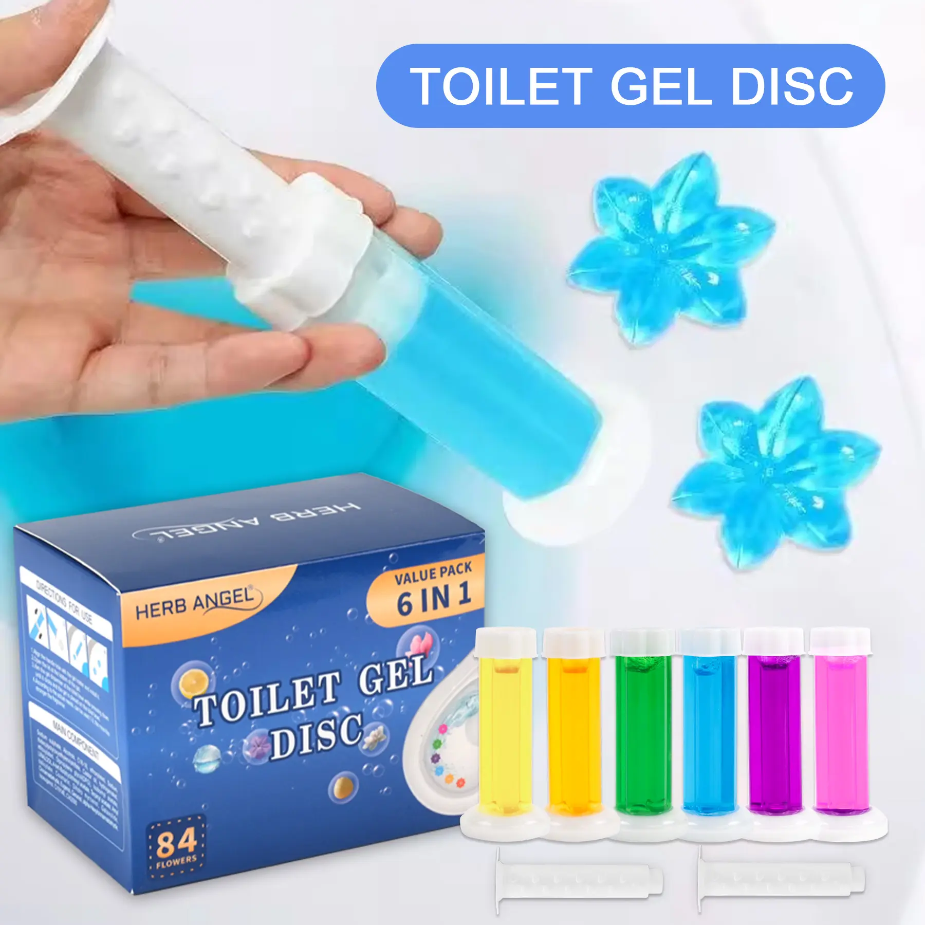 【Guest Bath Must-Have】Herb Angel 6-in-1 Toilet Cleaning Gel Stamps 84 Flowers Value Pack Deodorizing Stain Remover Long-Lasting Floral Scents Ocean Lemon Jasmine Safe for Septic Systems 1-2 Boxes Option