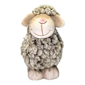 Hallmark Terracotta Sheep Figurine with Dark Faux Wool - Easter Decor