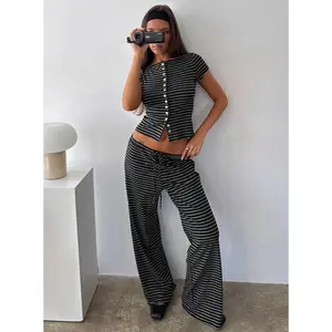 Gavrielle Jersey Wide Leg Pants Stripe