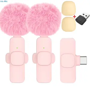2pcs or 1pcs New Wireless Lavalier Microphone Portable Audio Video Recording Mini Microphone for iPhone Android PC Camera Live Gaming Phone Rechargeable Wireless Mic Applicable to everyone