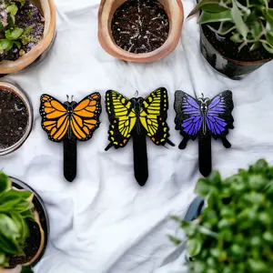 Fungus Gnat & Fruit Fly Trap Stakes: Hide Sticky Traps Stylishly! 5 Stickies Included Per Butterfly