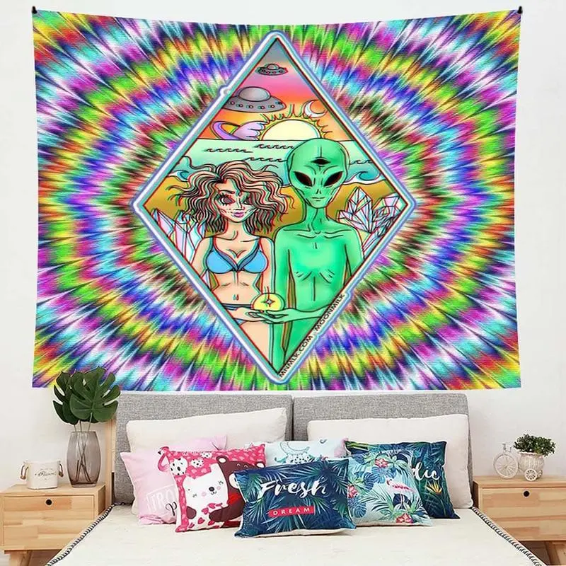 Tapestry  Alien Pattern Tapestry, Colorful Psychedelic Tapestry, Durable Decorative Tapestry, Tapestry Wall Mural, Aesthetic Hippie Wall Art Poster, Wall Hanging Decor for Home Living Room Bedroom