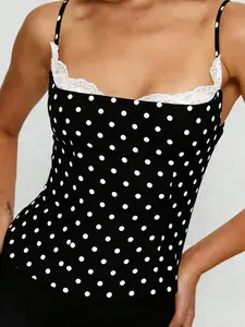 MCKAURA Women's Dots Print Cami Tops Sleeveless Spaghetti Strap Scoop Neck Camisole Summer Shirt