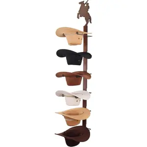 Cowboy Hat Rack Holder for Wall -  Western Style Design Hat Organizer with 6 Hat Hooks for Wall Mount, Hat Stand and Hanger for Storage and Organization, D-MZMJ-001