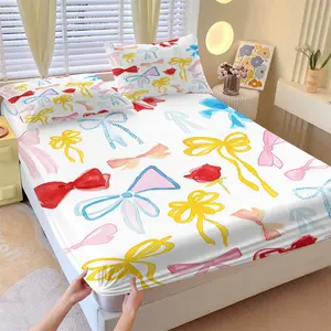 Colorful floral print fitted sheet and pillowcase set, stylish bedding, sweet bedroom decoration, and a great gift, Bed Sheets Set