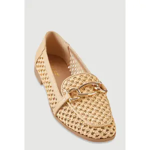 Metallic Detail Woven Almond Toe Loafers