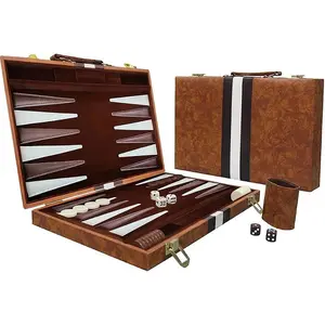 15inch Backgammon Set Classic Folding Board with Leather Case, Portable Travel Game, Ideal Gift Package for Strategy Lovers