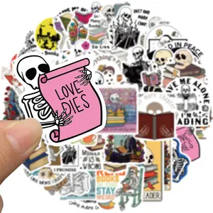 Skeleton Reading Book Pattern Sticker, 50pcs/set Funny Aesthetic Skeleton Decal, Decorative Sticker for Case Journal Water Bottle Gift Laptop Phone, Casing