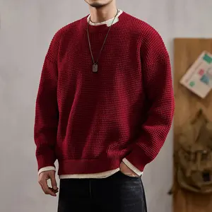 Men's Drop Shoulder Crew Neck Cable Knit Sweater Urban Fashion Casual Men's Top, with added color accents at the edges for a more premium look, suitable for autumn and winter wear, perfect for everyday use, a great gift for men