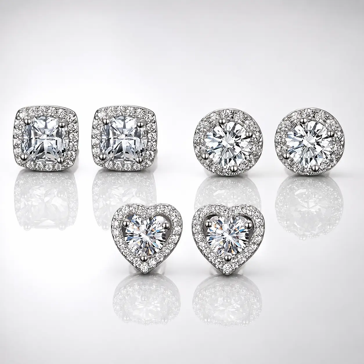Cubic Zirconia Stud Earrings, 925 Sterling Silver Post Earrings, Big Brilliant Round Square Heart Stud Earrings for Women Men, Men’s Accessories, Gifts for Boyfriend Girlfriend Zircon, Classic Style Earrings, Minimalist Design set