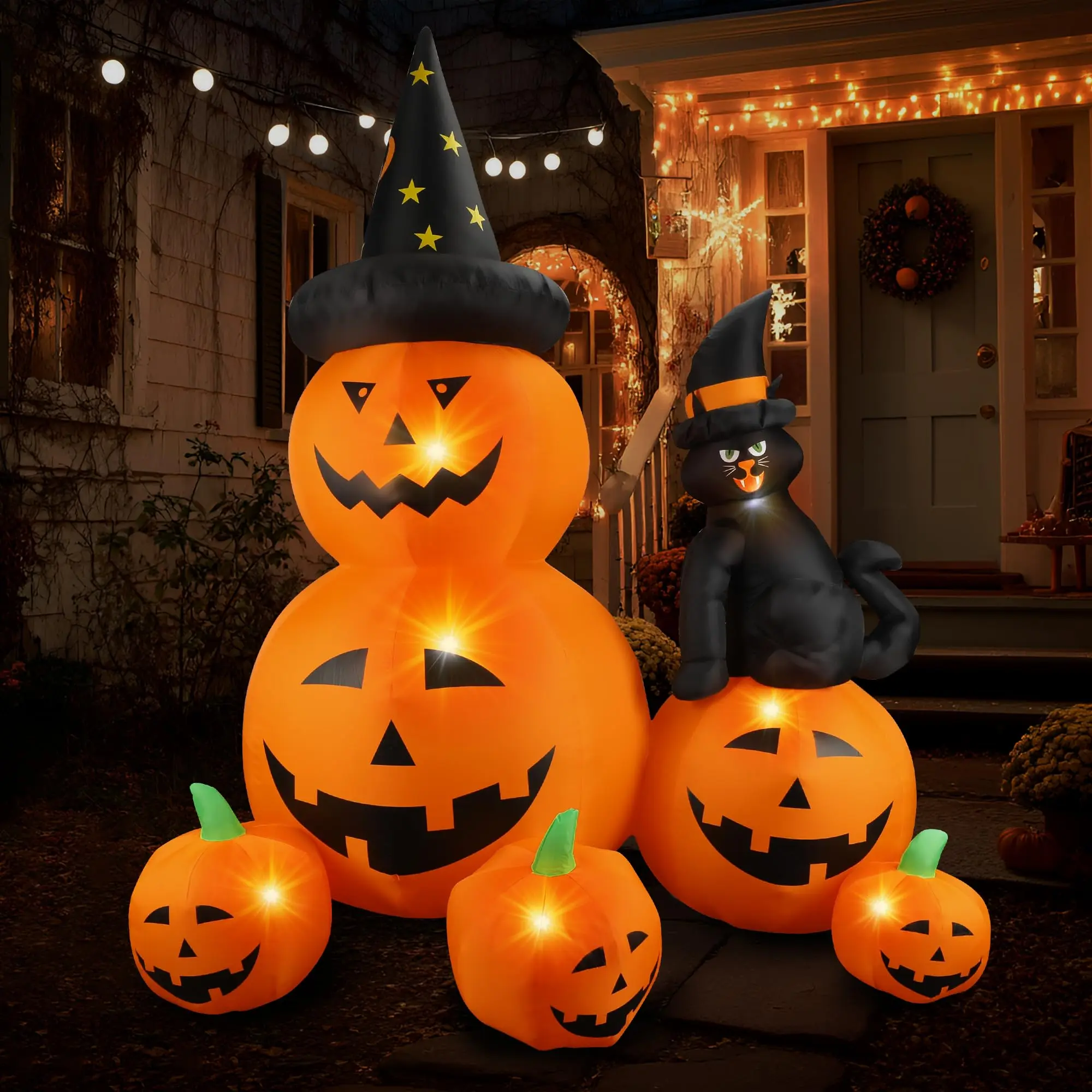 6FT Halloween Inflatable Pumpkin Patch with Black Cat and Built In LED Lights, Blow Up Yard Decoration for Lawn, Patio, Balcony, Garden and Party