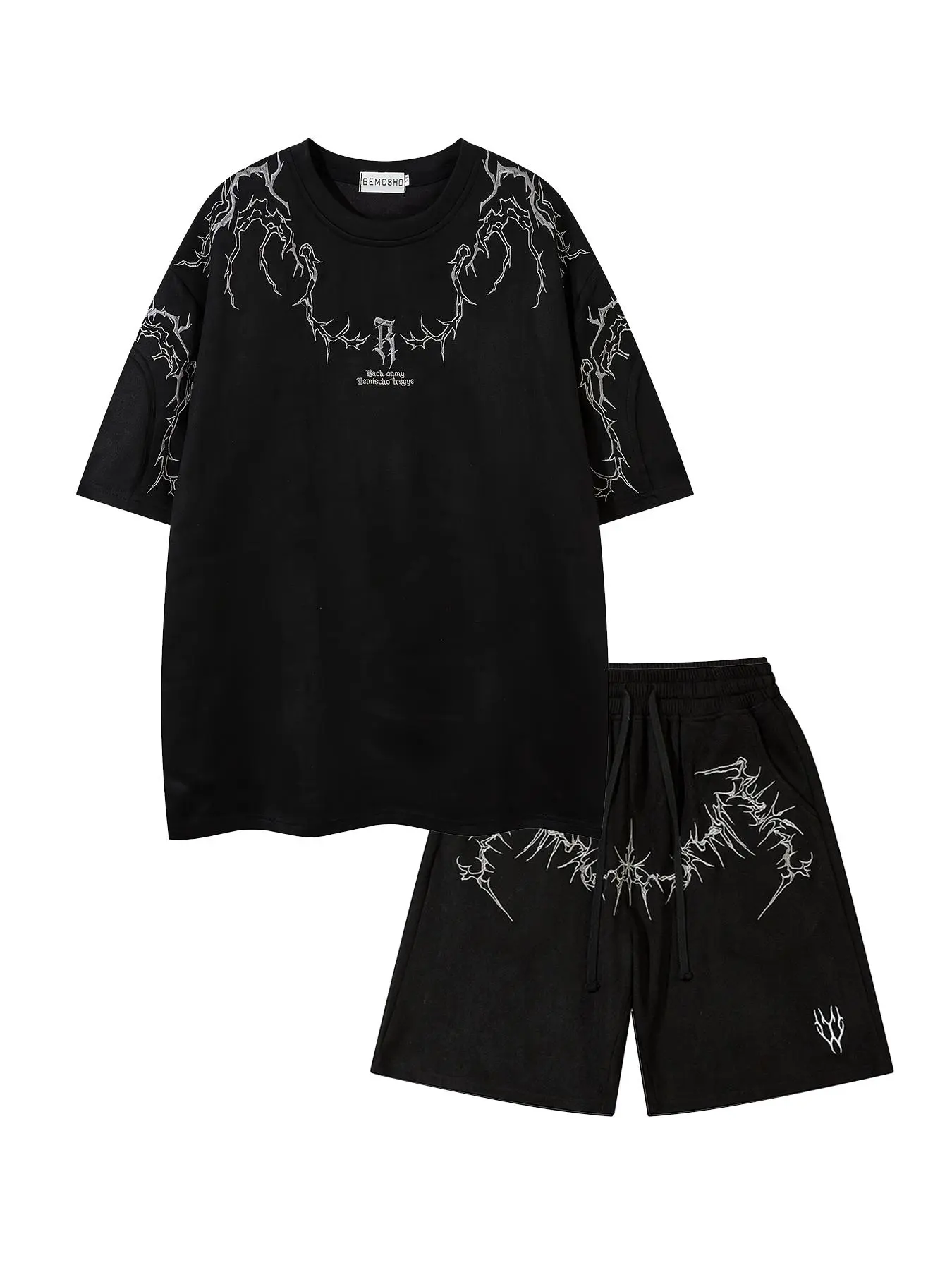 Men's Embroidered Short-Sleeve Tee & Shorts Two-Piece Set, Oversized Casual Fashion Cozy Breathable T-Shirt & Track Shorts for Daily Outdoor Wear, Men's Clothing for Summer, Menswear