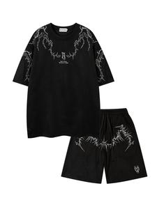 men's embroidery short sleeve round neck tee & shorts two-piece set, casual fashion cozy breathable shortsleevet-shirt & track shorts for daily outdoor wear,  men's clothing for summer, going out sets, menswear, gothic clothes, casual matching set