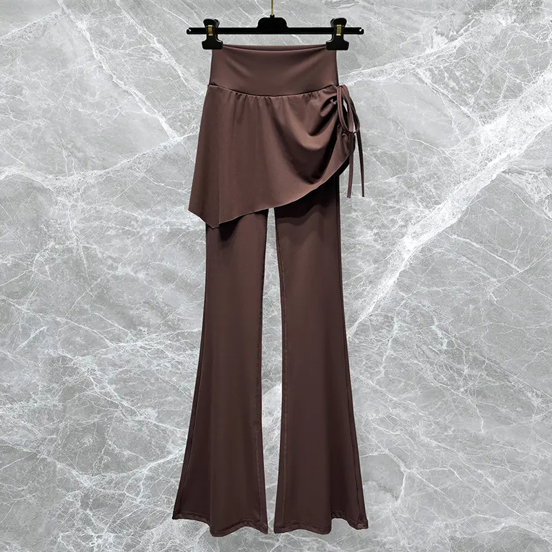 K059 coffee colored fake two piece long