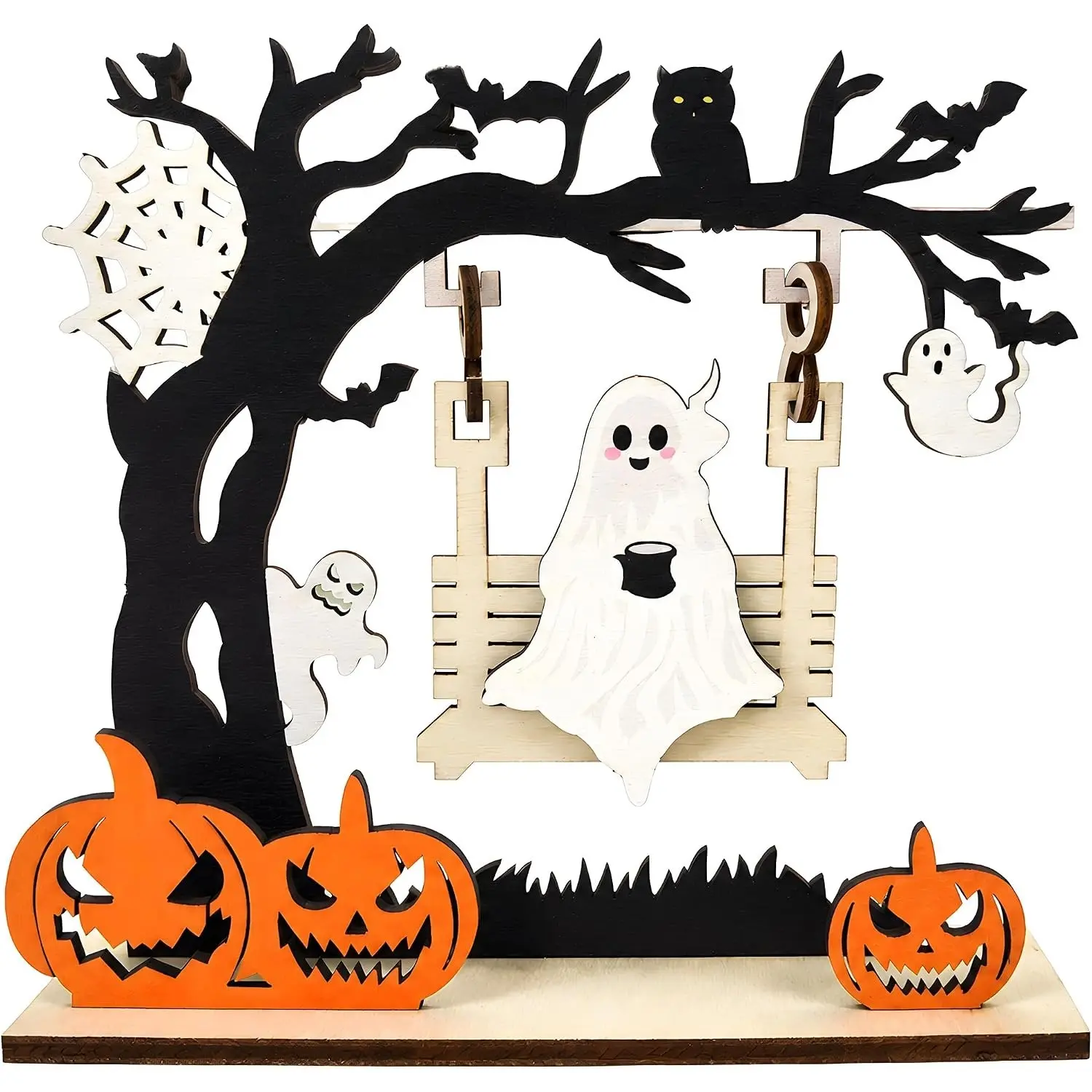 Halloween Decorations - Ghost Pumpkin Wooden Centerpiece Table Decor | Halloween Party Decorations for Indoor Home - Halloween Tabletop Craft Decor for Trick or Treat Party Favors Supplies