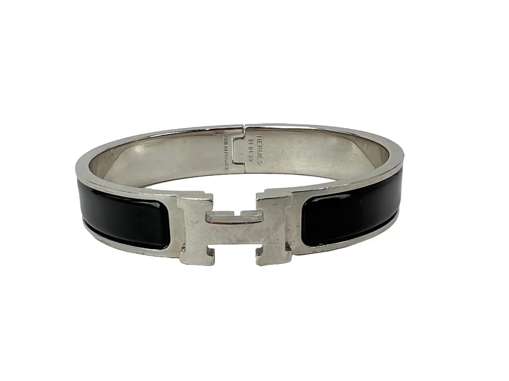 Pre-owned Hermes Clic H Bracelet Narrow Black Silver Finish