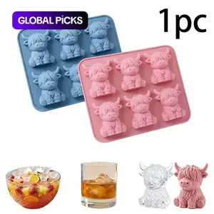 Mini Highland Cow Ice Cube Molds, Cute 3D Silicone Ice Tray for Chocolate Candy Jelly Homemade Snacks, Animal Shape Ice Cube Trays, Home Bar Accessories #GLOBAL PICKS