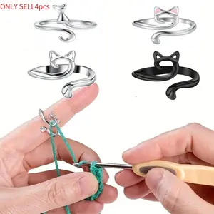 4pcs Adjustable Finger Holder - Knitting Crochet Loop Ring Yarn Guide Thimble - Faster Sewing Tools for Crocheters Sewing Accessories