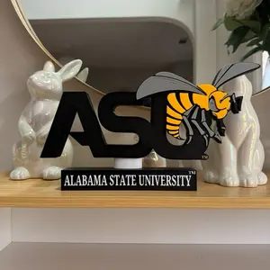 Alabama State University 3D Desk Sign 7x12 Inches - Lightweight Durable Yellow & Black PLA Material HBCU Hornets