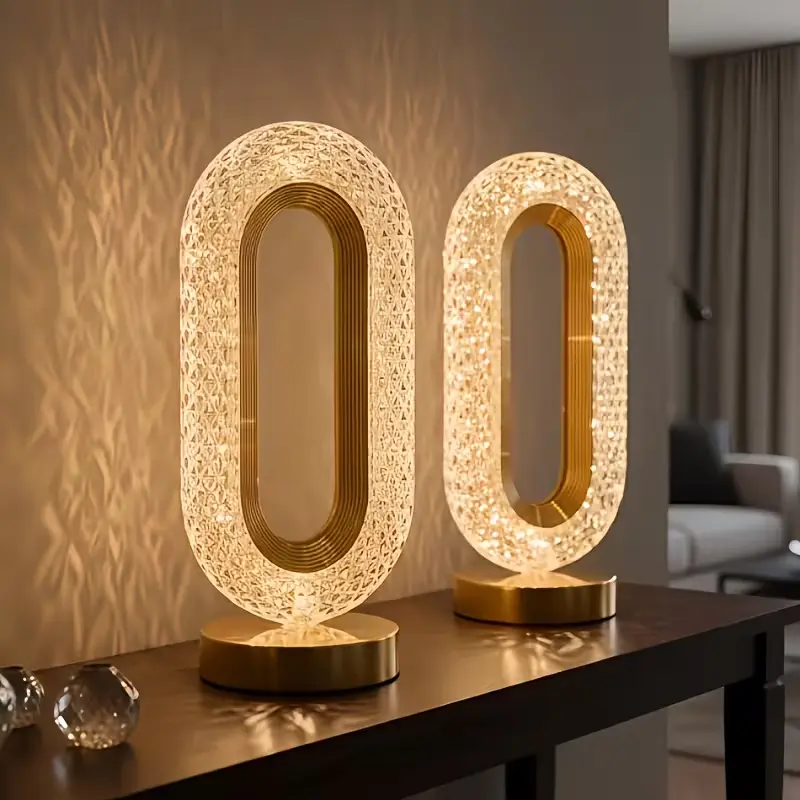 Luxury Oval Crystal Table Lamps,3-Color Dimmable, USB Rechargeable Night Light,Living Room Bedside Night Lamps and Decorative Table Lamps, Creative Lamps Suitable for Bedroom, Living Room, Party and Dinner Decoration