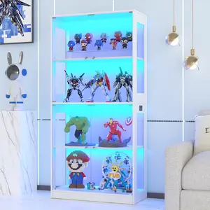 VOWNER 80'' Display Cabinet with Glass Door 4-5-Tier Curio Cabinet for Collectibles Trophy Glass Display Case with Human Body Sensor 3 Color Lights Bookcase Storage Cabinets for Living Room Study