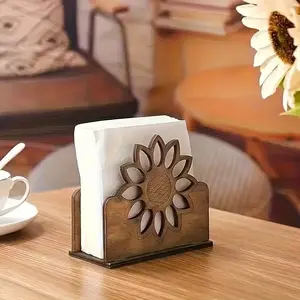 1 piece, wooden sunflower napkin holder decoration, suitable for restaurant, bar, hotel, home kitchen table decoration, home restaurant decoration, decorative embellishment, rural style decoration, napkin holder.
