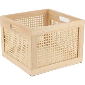 Bamboo Storage Cube Organizer Bins for Home Office Closet Shelf Decorative Square Wood Baskets Crates
