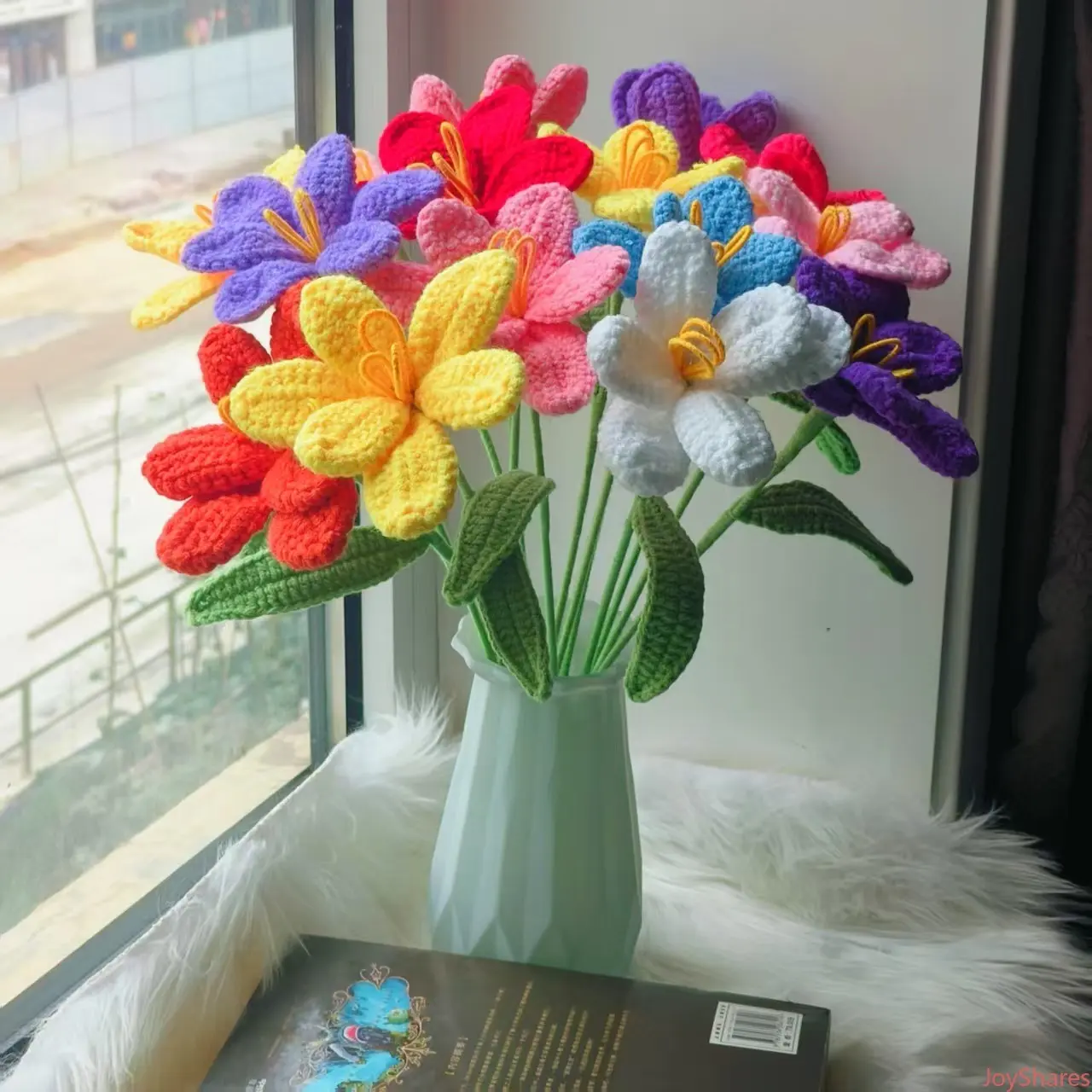 10pcs Handmade Crochet Tulip Artificial Flowers Bouquet - PVC-Free Polyester Fiber Stitchwork Fashion Accessory Set, Nature-Inspired Plants Decor, DIY Mother's Day Gift for Girls' Bedroom Indoor Use (No Vase)