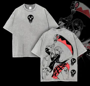 Maka Albarn x Soul Eater Anime Double Printed Vintage Washed Tee Unisex Oversize Heavyweight Cotton T-shirt for Anime Fans and Lovers