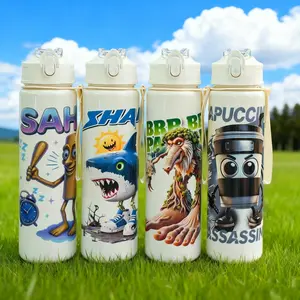 1 cartoon Shan Hai Jing children's handheld space cup: 700ML new straw water cup, solid color plastic material, elastic lid leak proof, playful and portable, easy to hold, suitable for children aged 3-10 for daily/school/travel drinking water Bottle