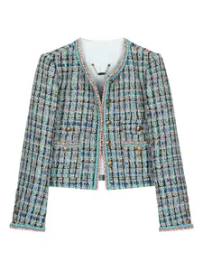 French Style Small Perfume Heavy Knit Wool Short Coat, Long Sleeves, Vintage Gentle Top for Women, Retro Fashion, Soft and Warm, 130180