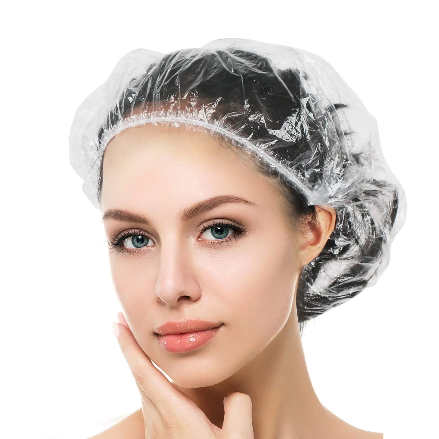 100 Pcs Multi-Purpose Disposable Bath Caps, Thick Waterproof Plastic Hair Cap, Home and Outdoor Travel Essential, Bathroom Accessory, Max Stretch 16.5 Inches, Shower Essentials