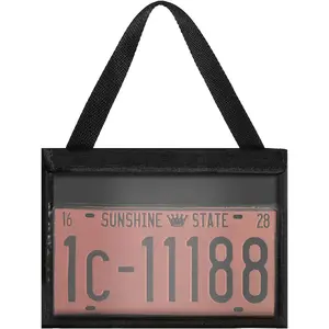 1 Piece License Plate Holder with Hanging Strap Dealer Plate Holder Test Drive Tag Bag Black Frame Cover and Bracket for Car SUV Truck