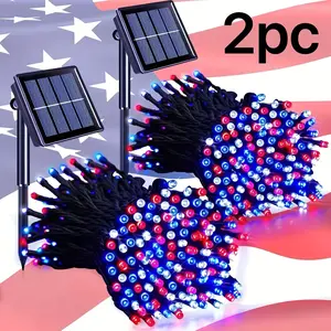 2/3/4/5/6/7/8pcs Solar LED String Lights - Classic Red, White, Blue, Multicolor Outdoor Hanging Decor for Home, Porch, Independence Day, Christmas & More - Durable Plastic with Battery, Solar String Lights Outdoor, Festive Lighting, Patriotic Decor