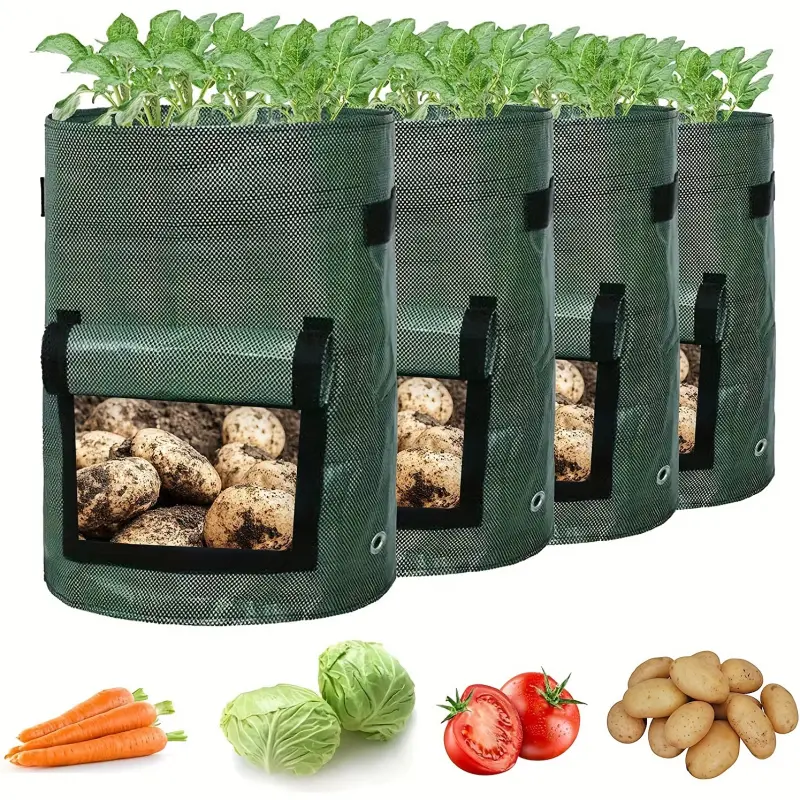 4pcs Potato Grow Bags, Potato Planter with Flap and Handles, Vegetable Garden Planting Bags for Onions, Fruits, Tomatoes, Carrots, Potato Growing Bag (7 Gallon)